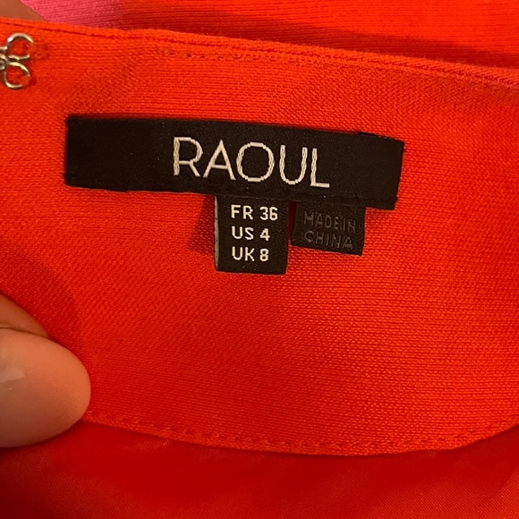 Raoul Acid Red Orange Macrame Cut-In Dress Halter Shift Cotton Silk 4 - Picture 4 of 7